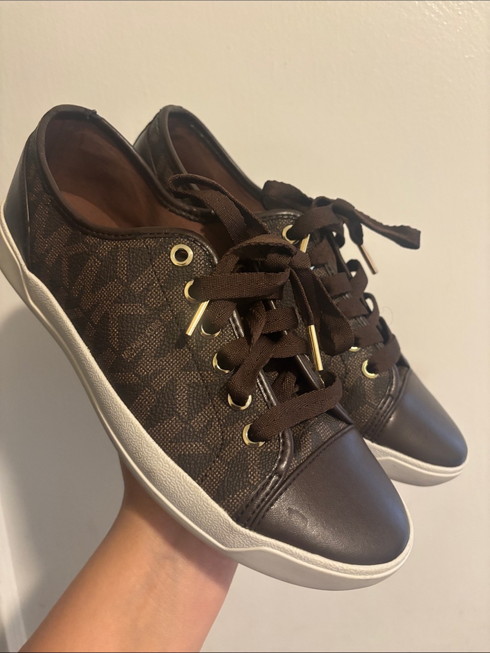 Michael Kors Brown Logo Low-Top Sneakers with Gold Hardware